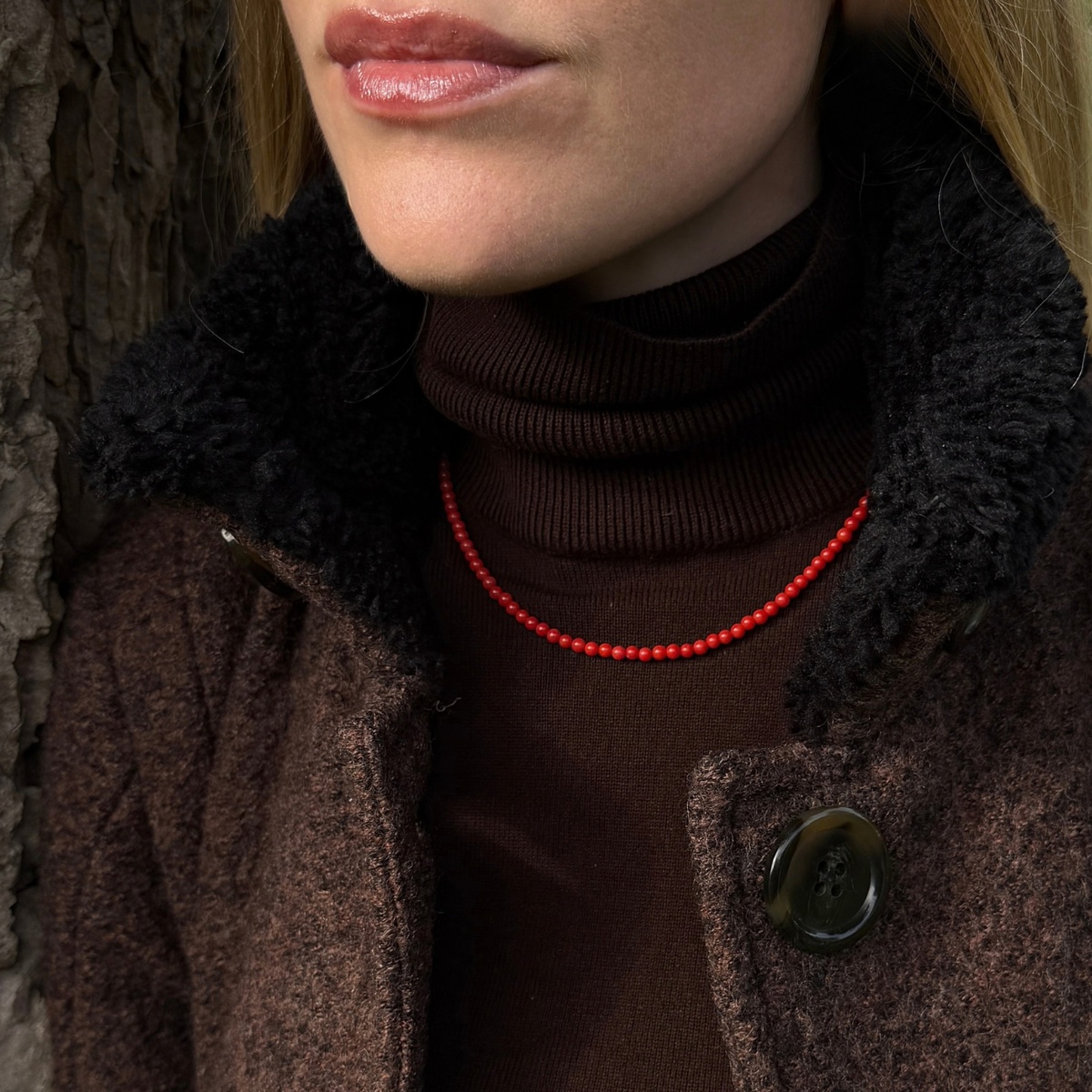 Bead necklace Coral - Goldplated